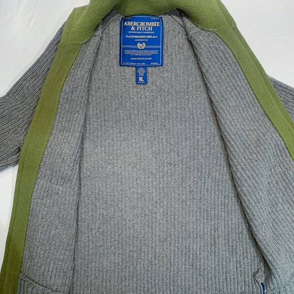 Abercrombie & Fitch Cotton Wool Knit Sweater Full Zip Men's XL Green Olive Heavy - Picture 7 of 8